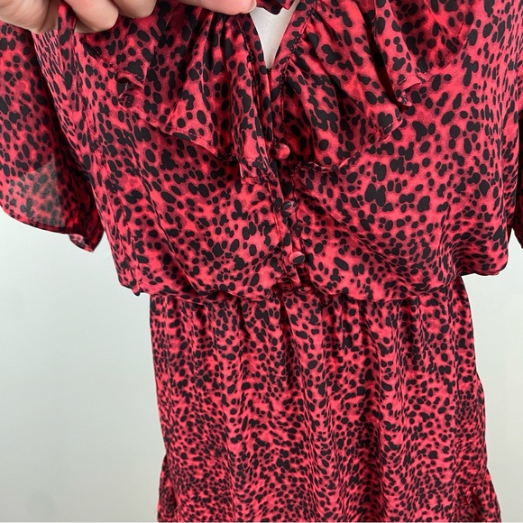 Buddy Love Red Cheetah print Trixie Ruffled Mini Dress Medium - Picture 5 of 11